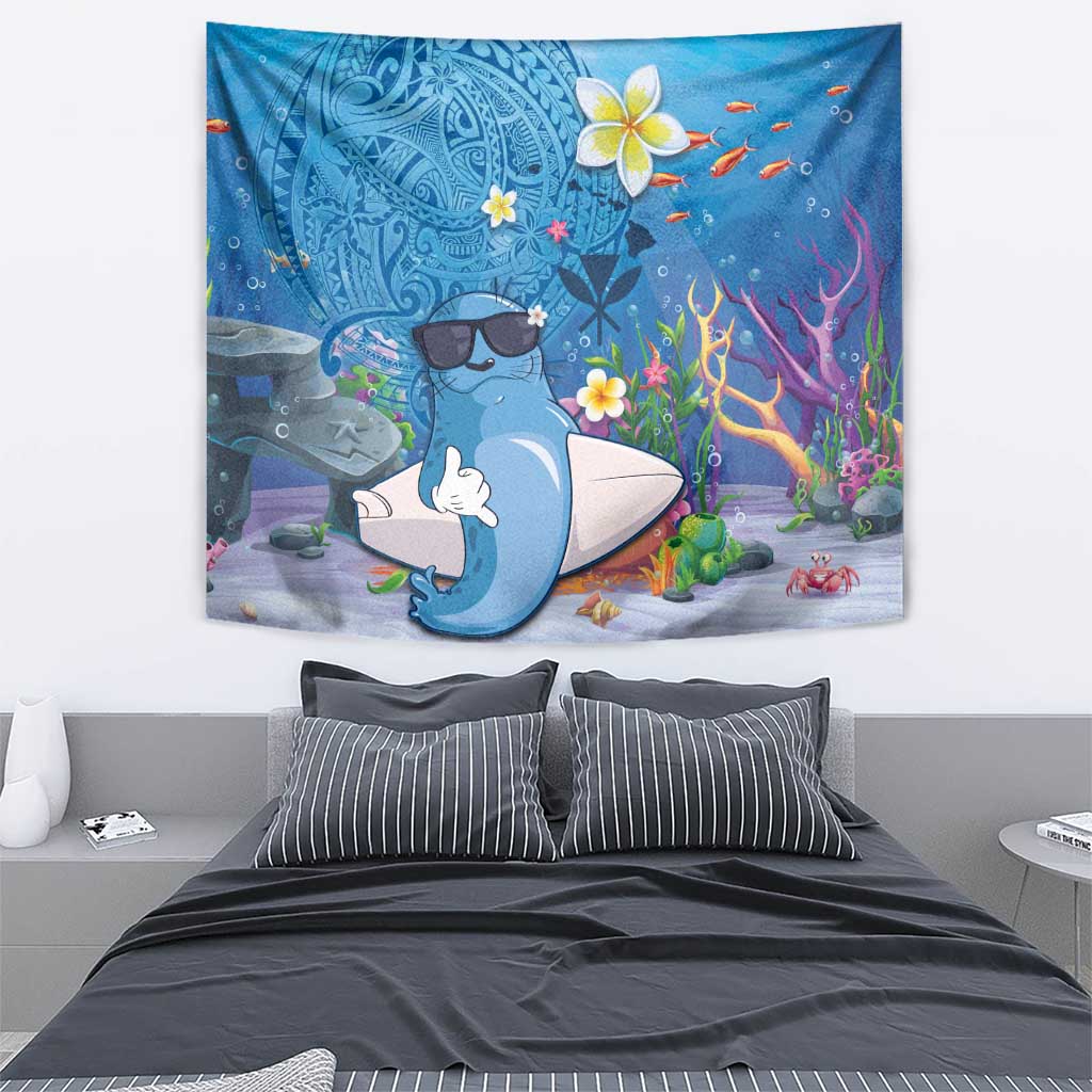 Aloha Hawaiian Monk Seal Tapestry Polynesian Tattoo The Ocean and Undersea Vibe