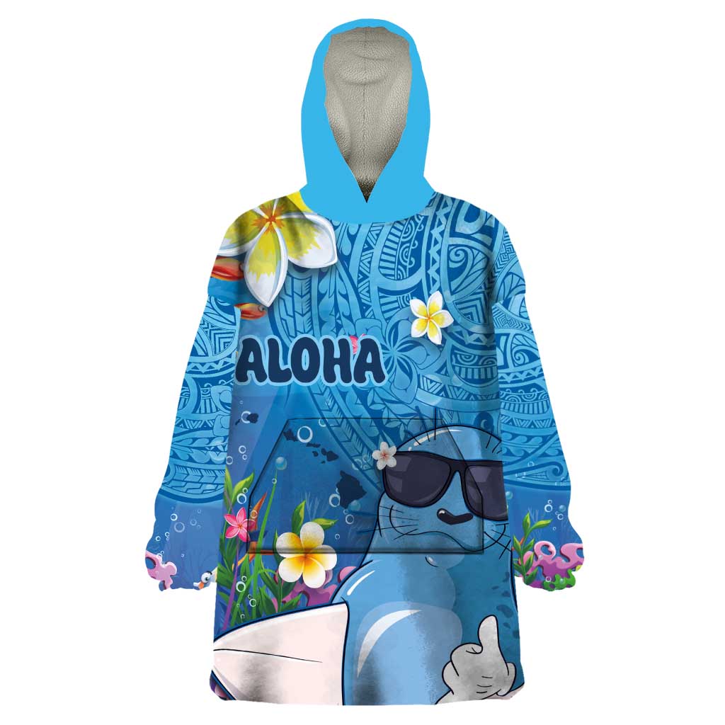 Aloha Hawaiian Monk Seal Wearable Blanket Hoodie Polynesian Tattoo The Ocean and Undersea Vibe