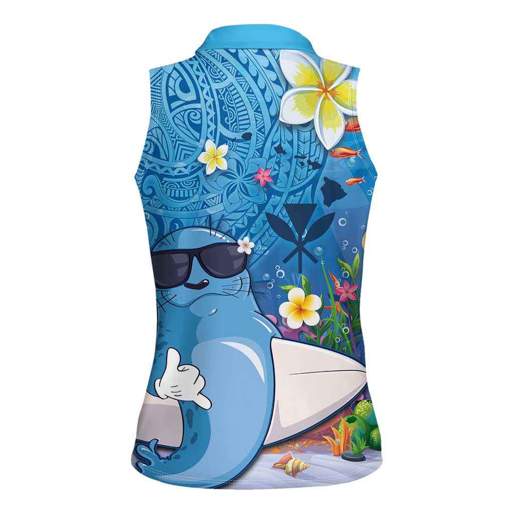 Aloha Hawaiian Monk Seal Women Sleeveless Polo Shirt Polynesian Tattoo The Ocean and Undersea Vibe