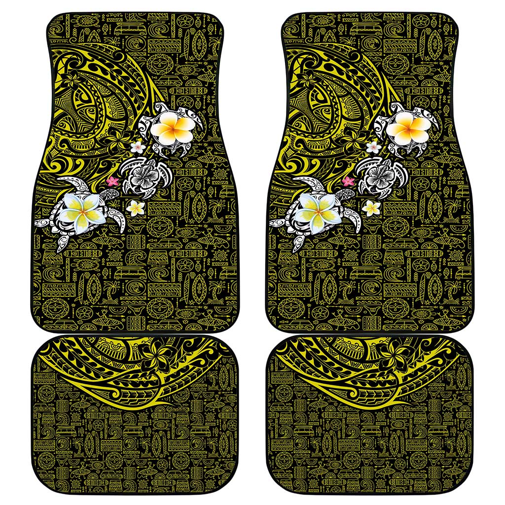 Hawaiian Turtle and Plumeria Car Mats Polynesian Tattoo and Tribal Elements Pattern Yellow Color