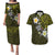 Hawaiian Turtle and Plumeria Couples Matching Puletasi and Hawaiian Shirt Polynesian Tattoo and Tribal Elements Pattern Yellow Color