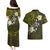 Hawaiian Turtle and Plumeria Couples Matching Puletasi and Hawaiian Shirt Polynesian Tattoo and Tribal Elements Pattern Yellow Color