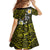 Hawaiian Turtle and Plumeria Family Matching Off Shoulder Short Dress and Hawaiian Shirt Polynesian Tattoo and Tribal Elements Pattern Yellow Color