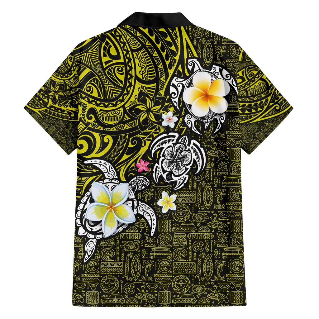 Hawaiian Turtle and Plumeria Family Matching Summer Maxi Dress and Hawaiian Shirt Polynesian Tattoo and Tribal Elements Pattern Yellow Color LT03 - Polynesian Pride