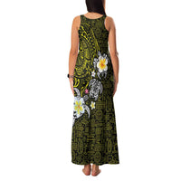 Hawaiian Turtle and Plumeria Family Matching Tank Maxi Dress and Hawaiian Shirt Polynesian Tattoo and Tribal Elements Pattern Yellow Color LT03 - Polynesian Pride