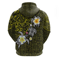 Hawaiian Turtle and Plumeria Hoodie Polynesian Tattoo and Tribal Elements Pattern Yellow Color