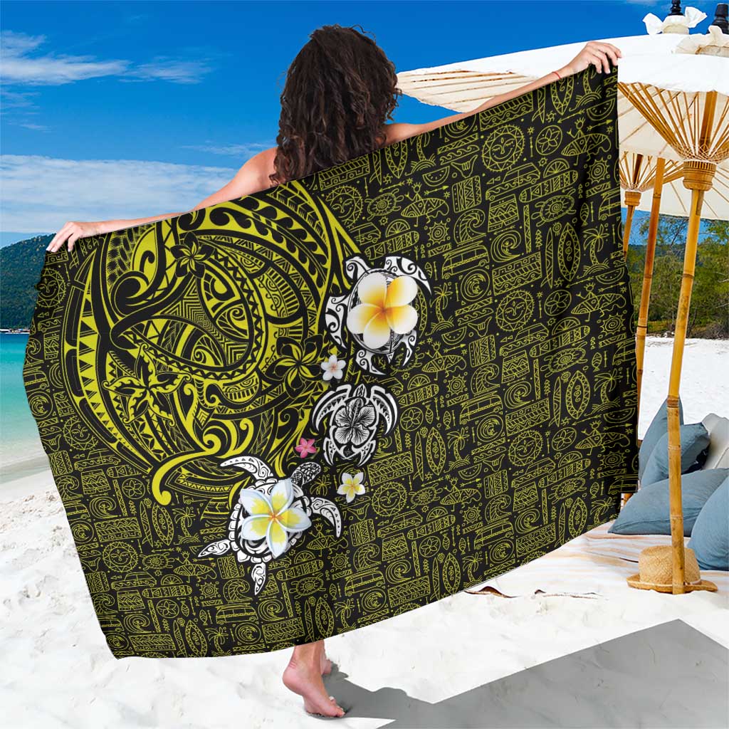 Hawaiian Turtle and Plumeria Sarong Polynesian Tattoo and Tribal Elements Pattern Yellow Color