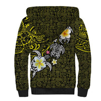 Hawaiian Turtle and Plumeria Sherpa Hoodie Polynesian Tattoo and Tribal Elements Pattern Yellow Color