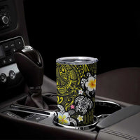 Hawaiian Turtle and Plumeria Tumbler Cup Polynesian Tattoo and Tribal Elements Pattern Yellow Color