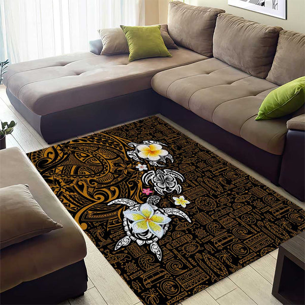Hawaii Area Rug Polynesian Tribal Tattoo Plumeria Flower