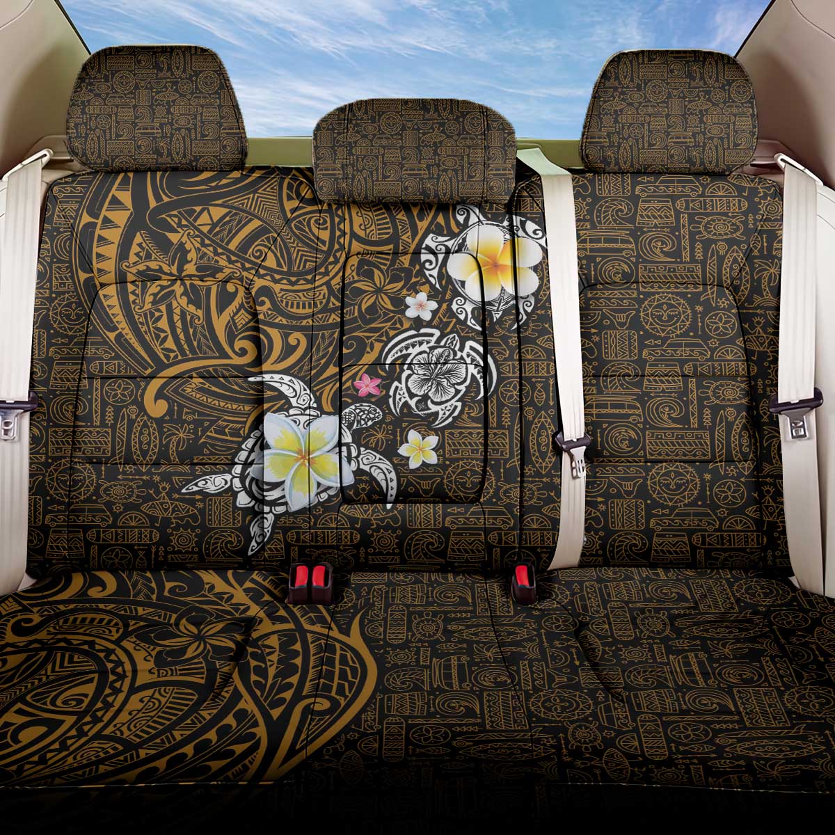 Hawaiian Turtle and Plumeria Back Car Seat Cover Polynesian Tattoo and Tribal Elements Pattern Orange Color LT03 One Size Orange - Polynesian Pride