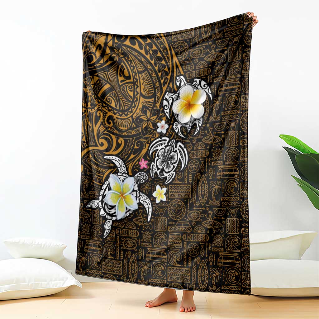 Hawaiian Turtle and Plumeria Blanket Polynesian Tattoo and Tribal Elements Pattern Orange Color