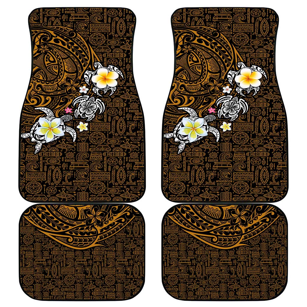 Hawaiian Turtle and Plumeria Car Mats Polynesian Tattoo and Tribal Elements Pattern Orange Color