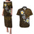 Hawaiian Turtle and Plumeria Couples Matching Puletasi and Hawaiian Shirt Polynesian Tattoo and Tribal Elements Pattern Orange Color