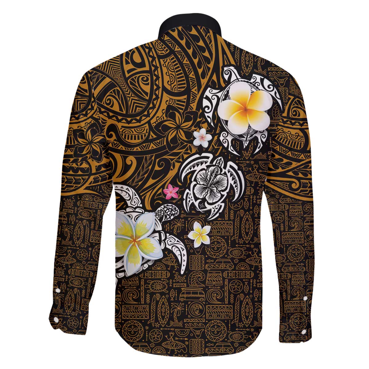 Hawaiian Turtle and Plumeria Family Matching Off Shoulder Short Dress and Hawaiian Shirt Polynesian Tattoo and Tribal Elements Pattern Orange Color