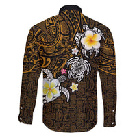 Hawaiian Turtle and Plumeria Family Matching Puletasi and Hawaiian Shirt Polynesian Tattoo and Tribal Elements Pattern Orange Color