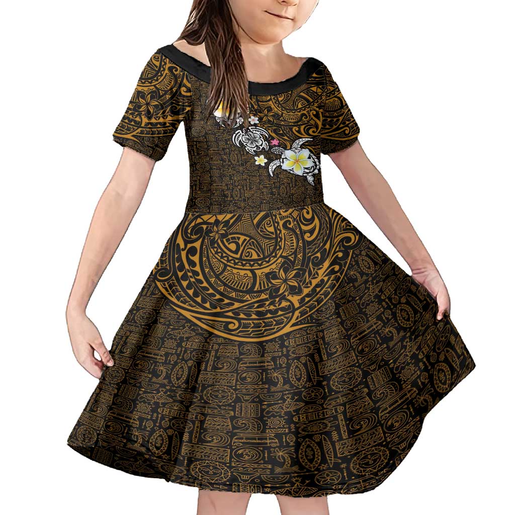 Hawaiian Turtle and Plumeria Family Matching Tank Maxi Dress and Hawaiian Shirt Polynesian Tattoo and Tribal Elements Pattern Orange Color LT03 Daughter's Dress Orange - Polynesian Pride