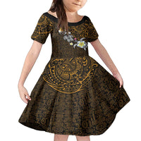 Hawaiian Turtle and Plumeria Family Matching Tank Maxi Dress and Hawaiian Shirt Polynesian Tattoo and Tribal Elements Pattern Orange Color LT03 Daughter's Dress Orange - Polynesian Pride