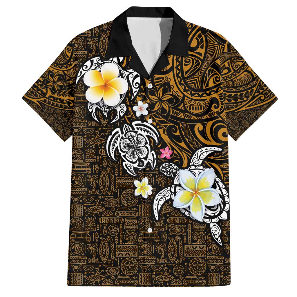 Hawaiian Turtle and Plumeria Family Matching Tank Maxi Dress and Hawaiian Shirt Polynesian Tattoo and Tribal Elements Pattern Orange Color LT03 Dad's Shirt - Short Sleeve Orange - Polynesian Pride