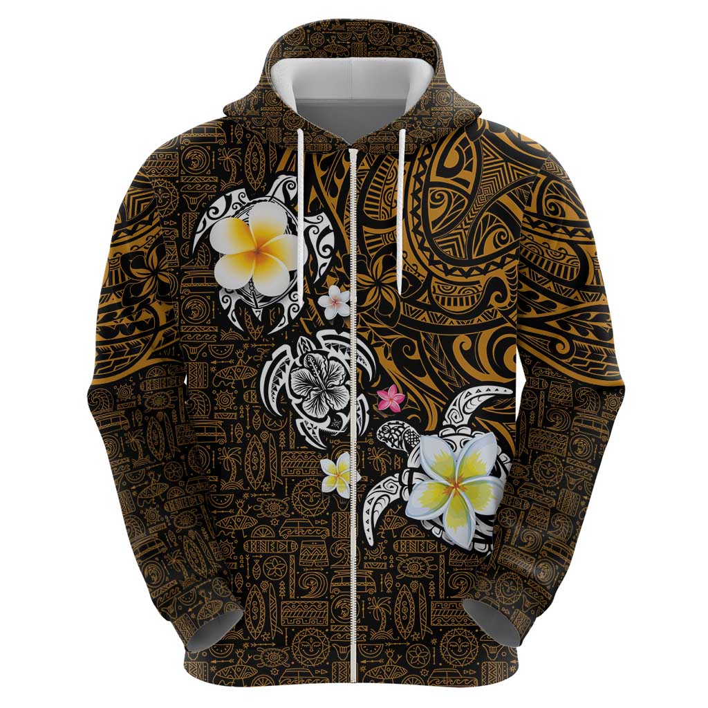 Hawaiian Turtle and Plumeria Hoodie Polynesian Tattoo and Tribal Elements Pattern Orange Color