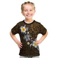 Hawaiian Turtle and Plumeria Kid T Shirt Polynesian Tattoo and Tribal Elements Pattern Orange Color