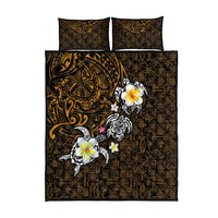 Hawaiian Turtle and Plumeria Quilt Bed Set Polynesian Tattoo and Tribal Elements Pattern Orange Color LT03 - Polynesian Pride