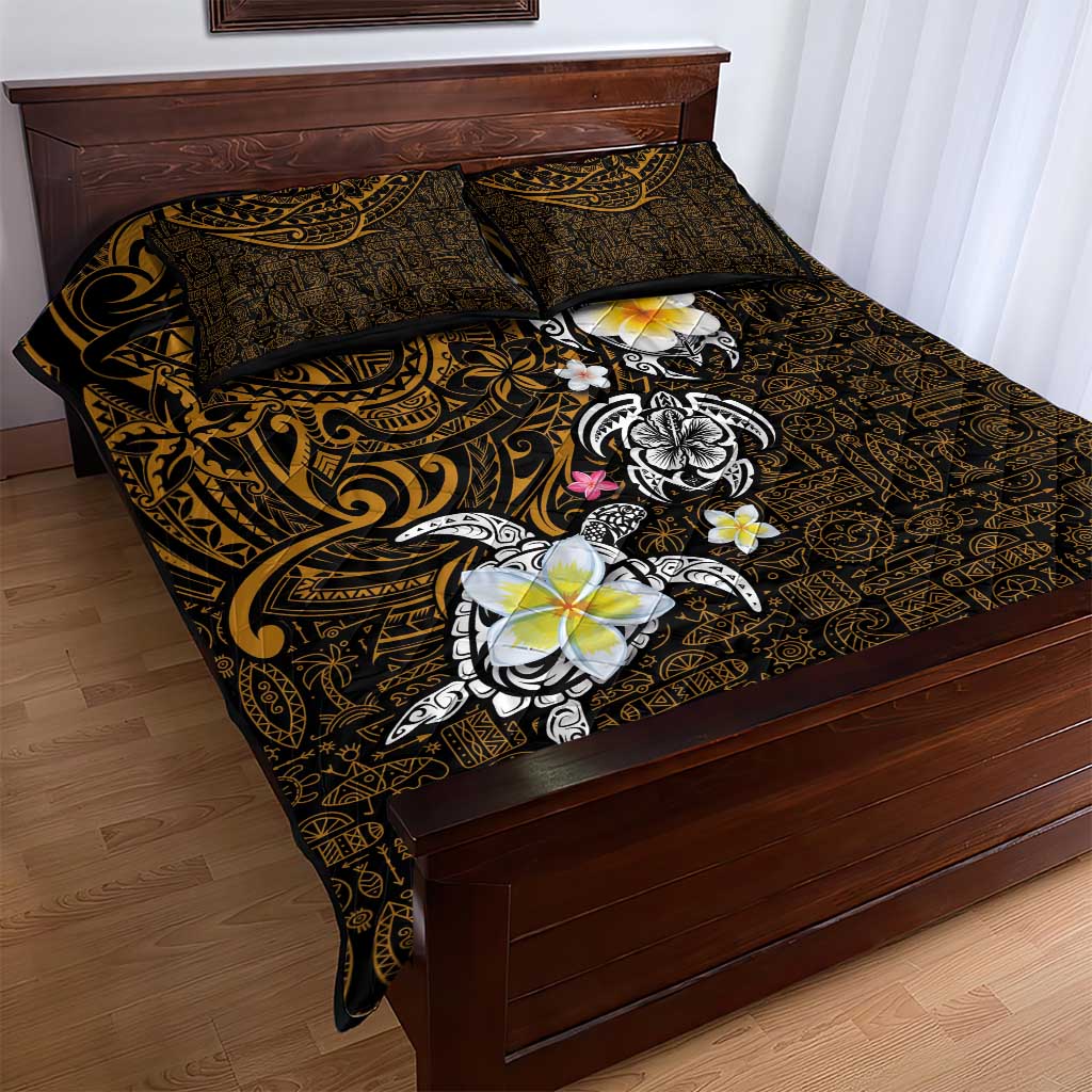 Hawaiian Turtle and Plumeria Quilt Bed Set Polynesian Tattoo and Tribal Elements Pattern Orange Color LT03 - Polynesian Pride
