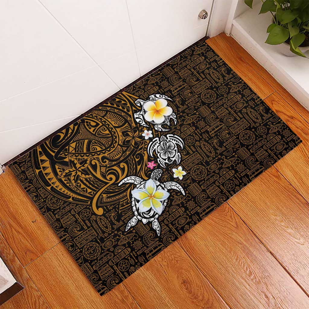 Hawaiian Turtle and Plumeria Rubber Doormat Polynesian Tattoo and Tribal Elements Pattern Orange Color LT03 - Polynesian Pride