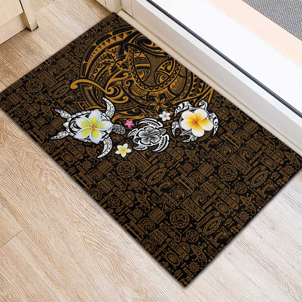 Hawaiian Turtle and Plumeria Rubber Doormat Polynesian Tattoo and Tribal Elements Pattern Orange Color LT03 - Polynesian Pride