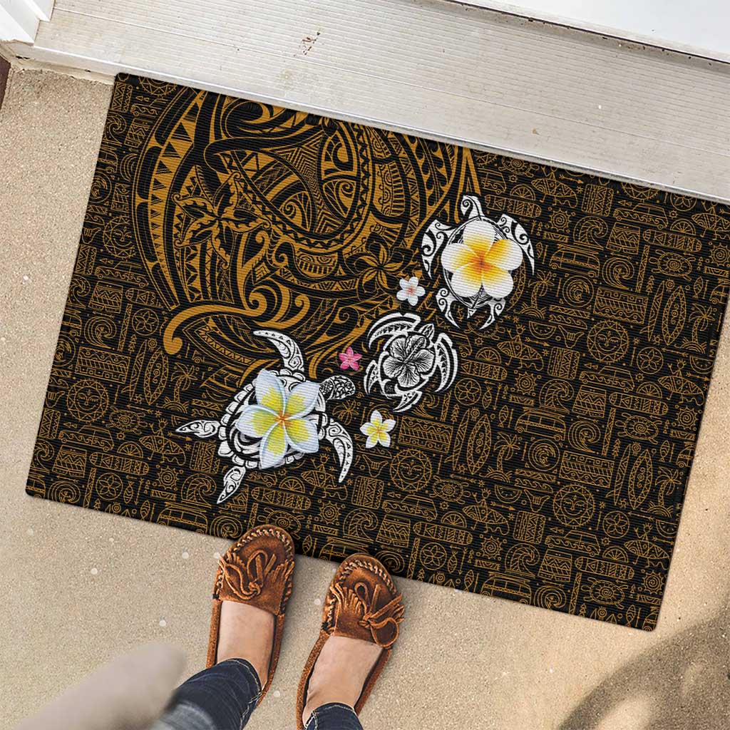 Hawaiian Turtle and Plumeria Rubber Doormat Polynesian Tattoo and Tribal Elements Pattern Orange Color LT03 - Polynesian Pride