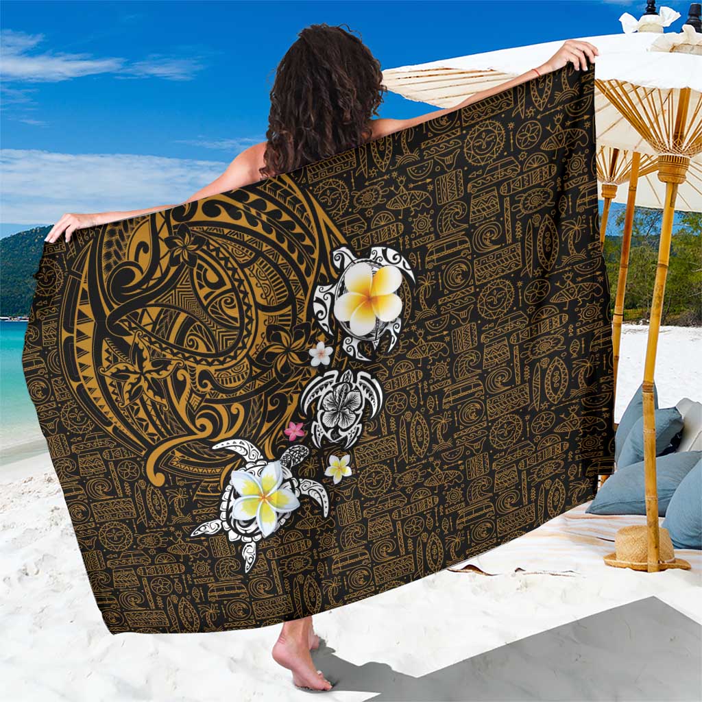 Hawaiian Turtle and Plumeria Sarong Polynesian Tattoo and Tribal Elements Pattern Orange Color