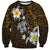 Hawaiian Turtle and Plumeria Sweatshirt Polynesian Tattoo and Tribal Elements Pattern Orange Color