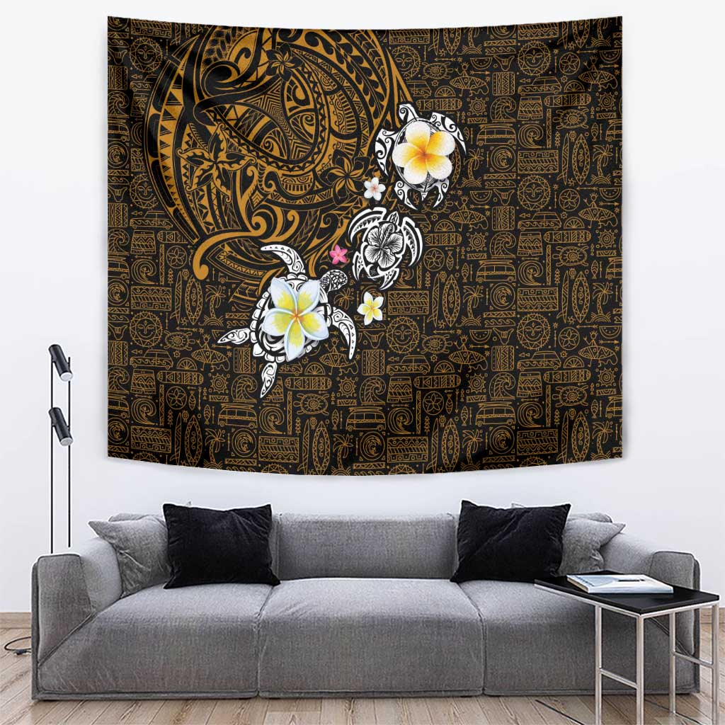 Hawaiian Turtle and Plumeria Tapestry Polynesian Tattoo and Tribal Elements Pattern Orange Color LT03 Orange - Polynesian Pride