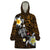 Hawaiian Turtle and Plumeria Wearable Blanket Hoodie Polynesian Tattoo and Tribal Elements Pattern Orange Color