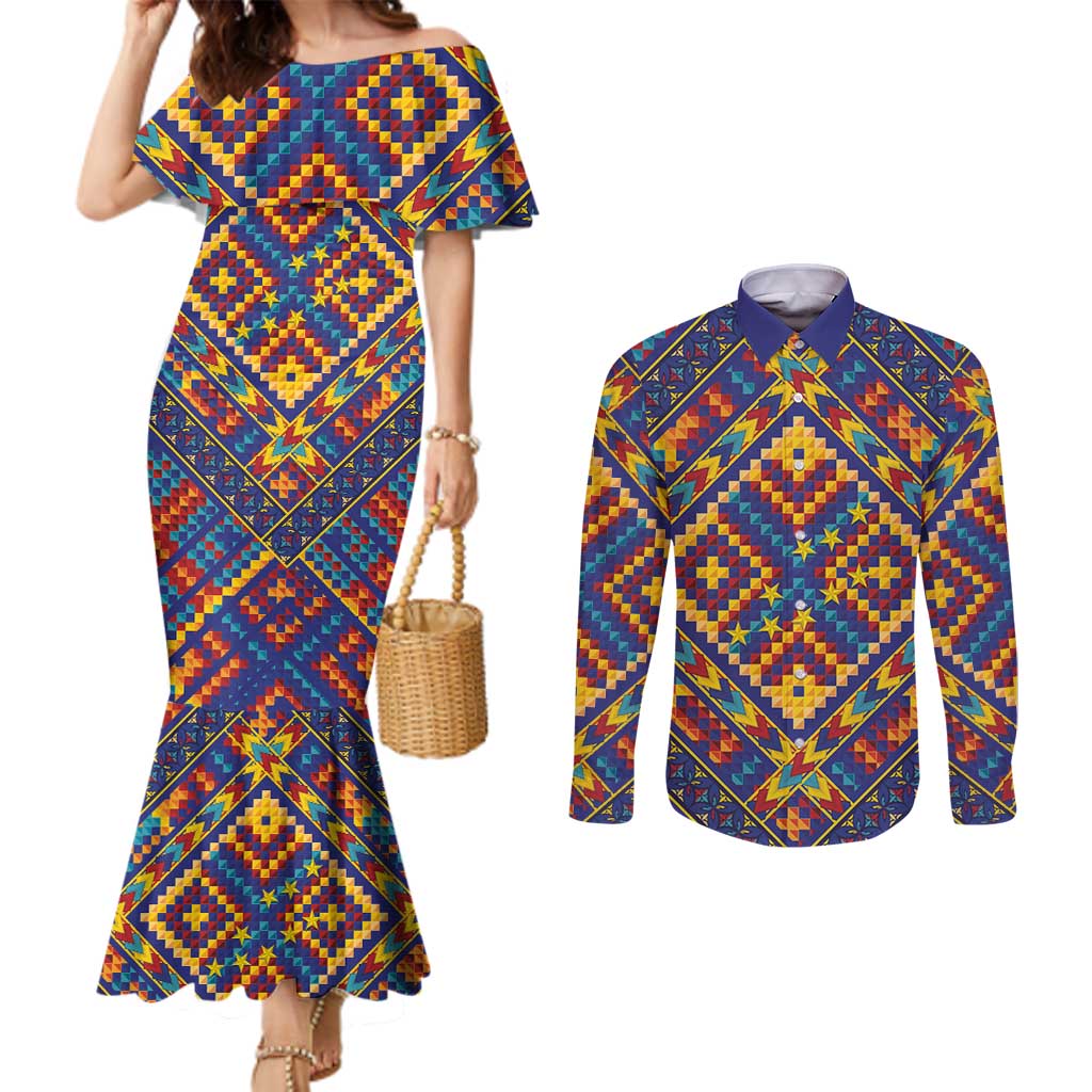 Kolose-Tuvalu Crochet Couples Matching Mermaid Dress and Long Sleeve Button Shirt with Polynesian and Pacific Tattoos - Polynesian Pride