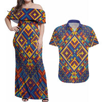 Kolose-Tuvalu Crochet Couples Matching Off Shoulder Maxi Dress and Hawaiian Shirt with Polynesian and Pacific Tattoos - Polynesian Pride