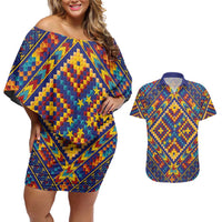 Kolose-Tuvalu Crochet Couples Matching Off Shoulder Short Dress and Hawaiian Shirt with Polynesian and Pacific Tattoos - Polynesian Pride