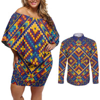 Kolose-Tuvalu Crochet Couples Matching Off Shoulder Short Dress and Long Sleeve Button Shirt with Polynesian and Pacific Tattoos - Polynesian Pride