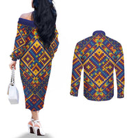 Kolose-Tuvalu Crochet Couples Matching Off The Shoulder Long Sleeve Dress and Long Sleeve Button Shirt with Polynesian and Pacific Tattoos - Polynesian Pride
