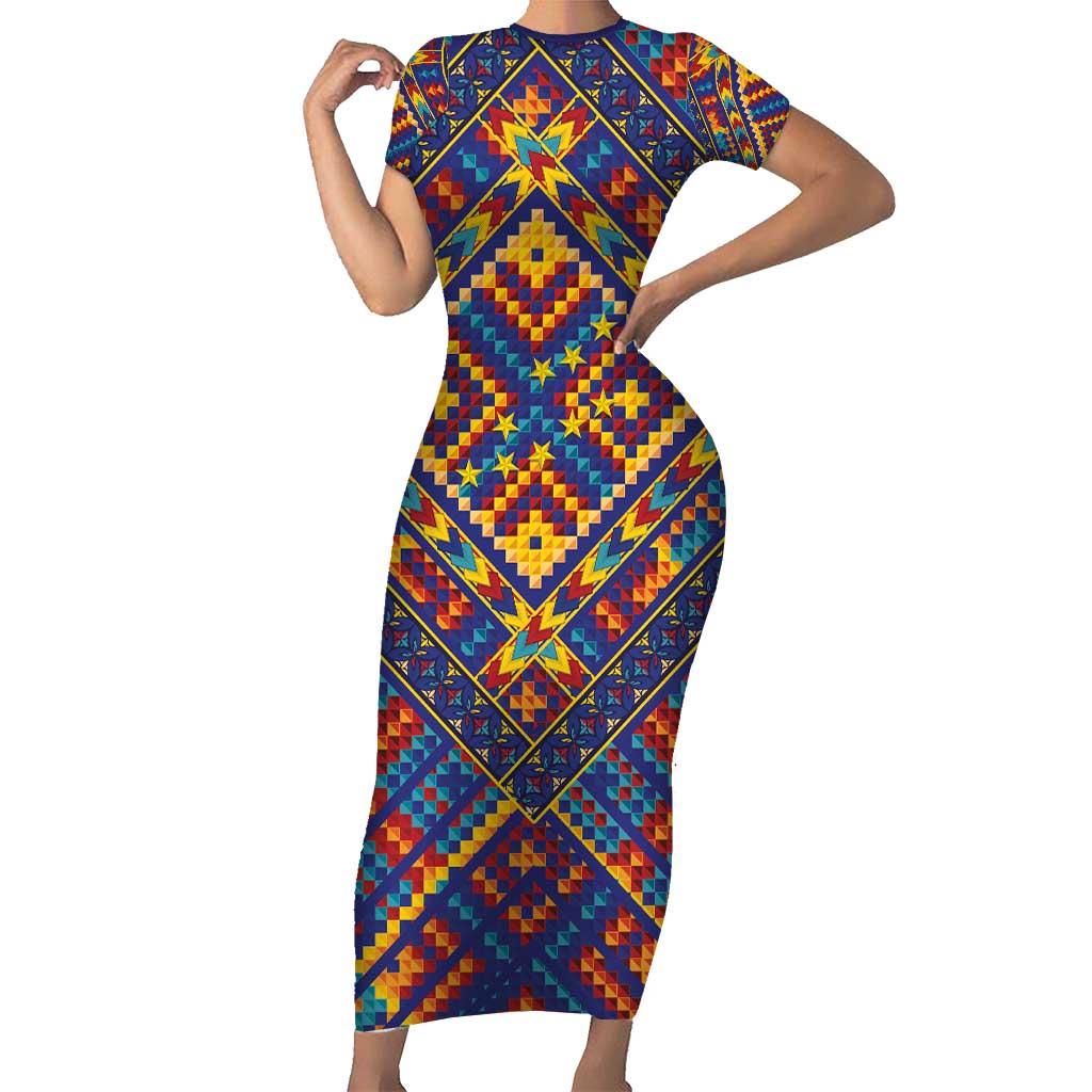 Kolose-Tuvalu Crochet Short Sleeve Bodycon Dress with Polynesian and Pacific Tattoos - Polynesian Pride
