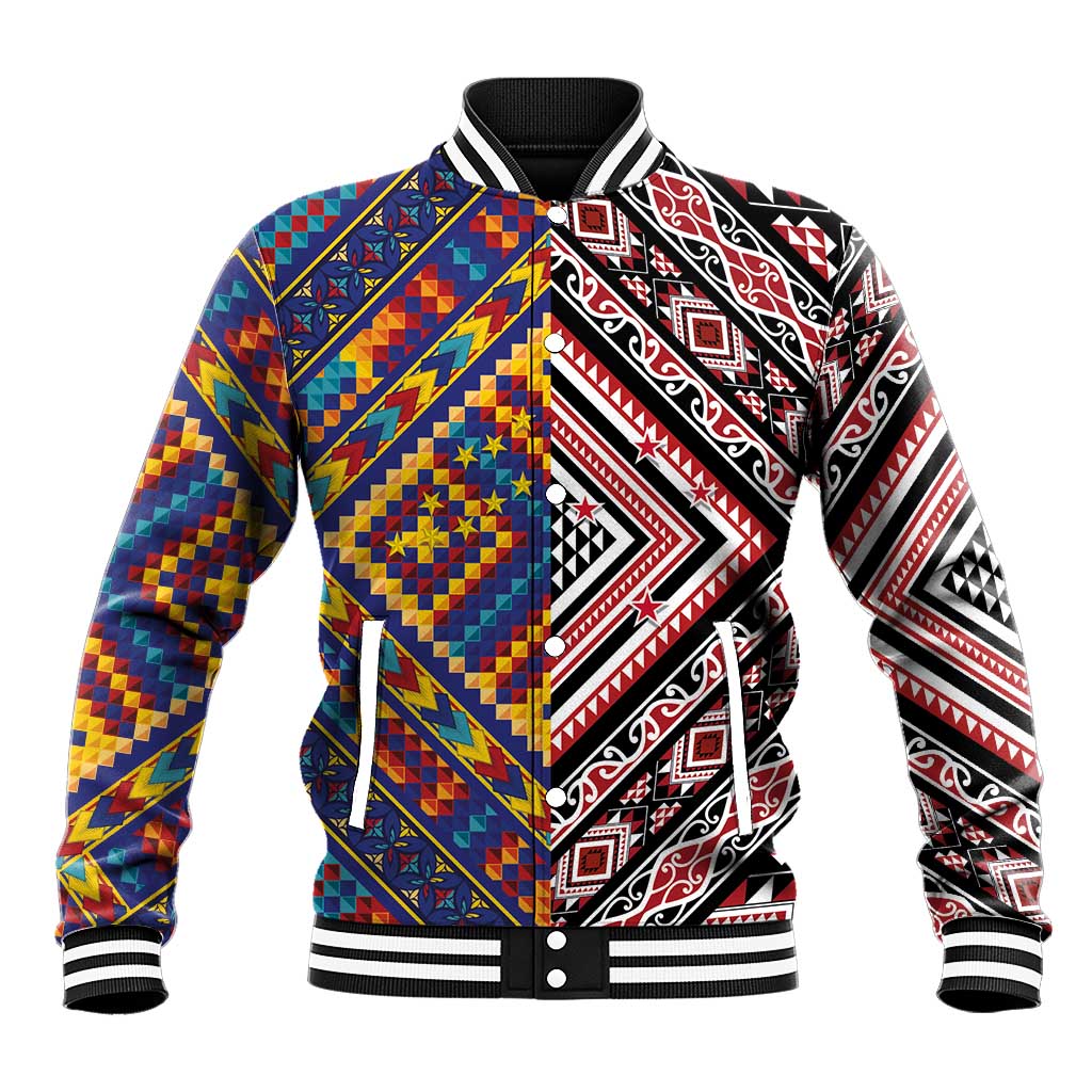 Tuvaluan and New Zealand Culture Baseball Jacket The Art of Kolose and Taniko - Polynesian Pride
