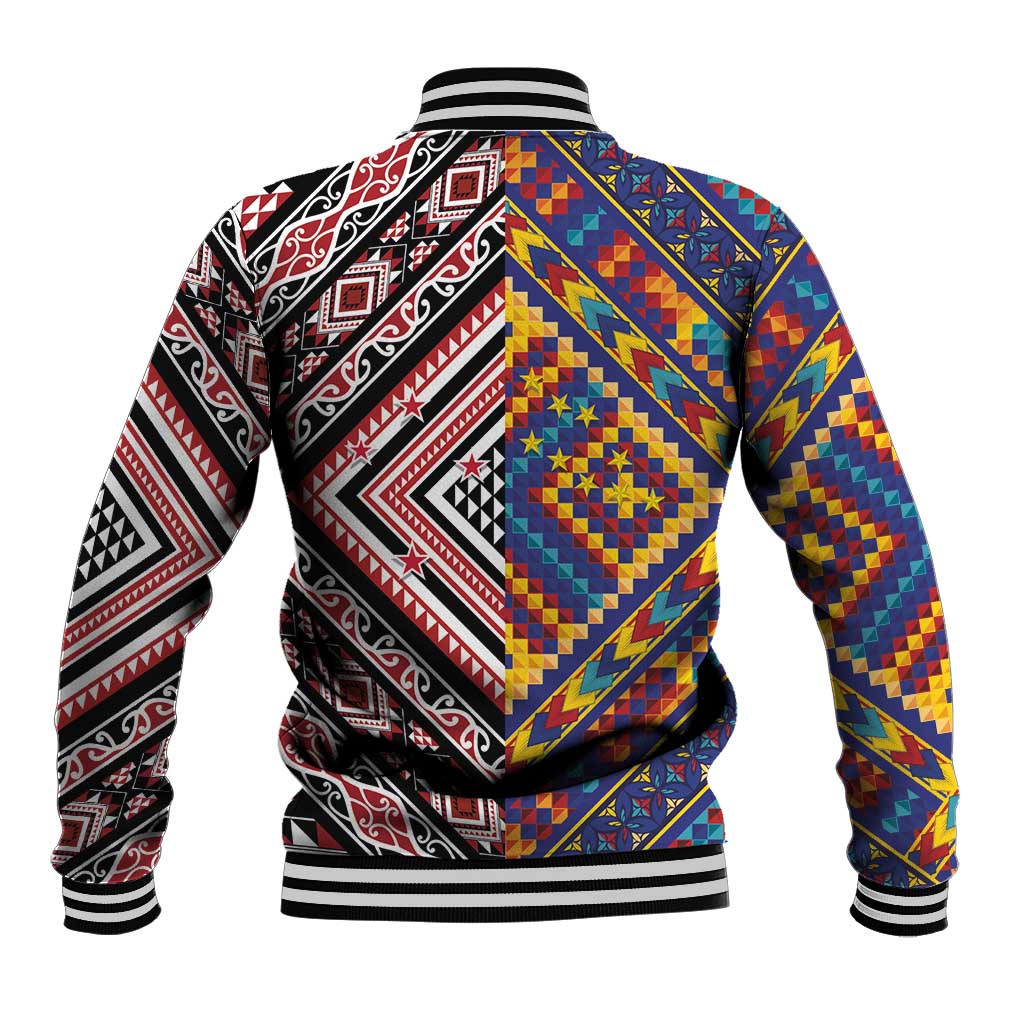 Tuvaluan and New Zealand Culture Baseball Jacket The Art of Kolose and Taniko - Polynesian Pride