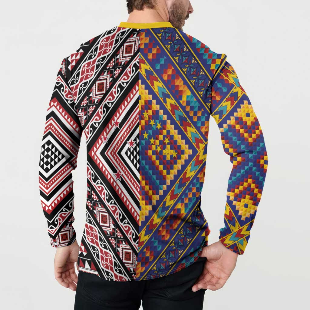 Tuvaluan and New Zealand Culture Button Sweatshirt The Art of Kolose and Taniko - Polynesian Pride