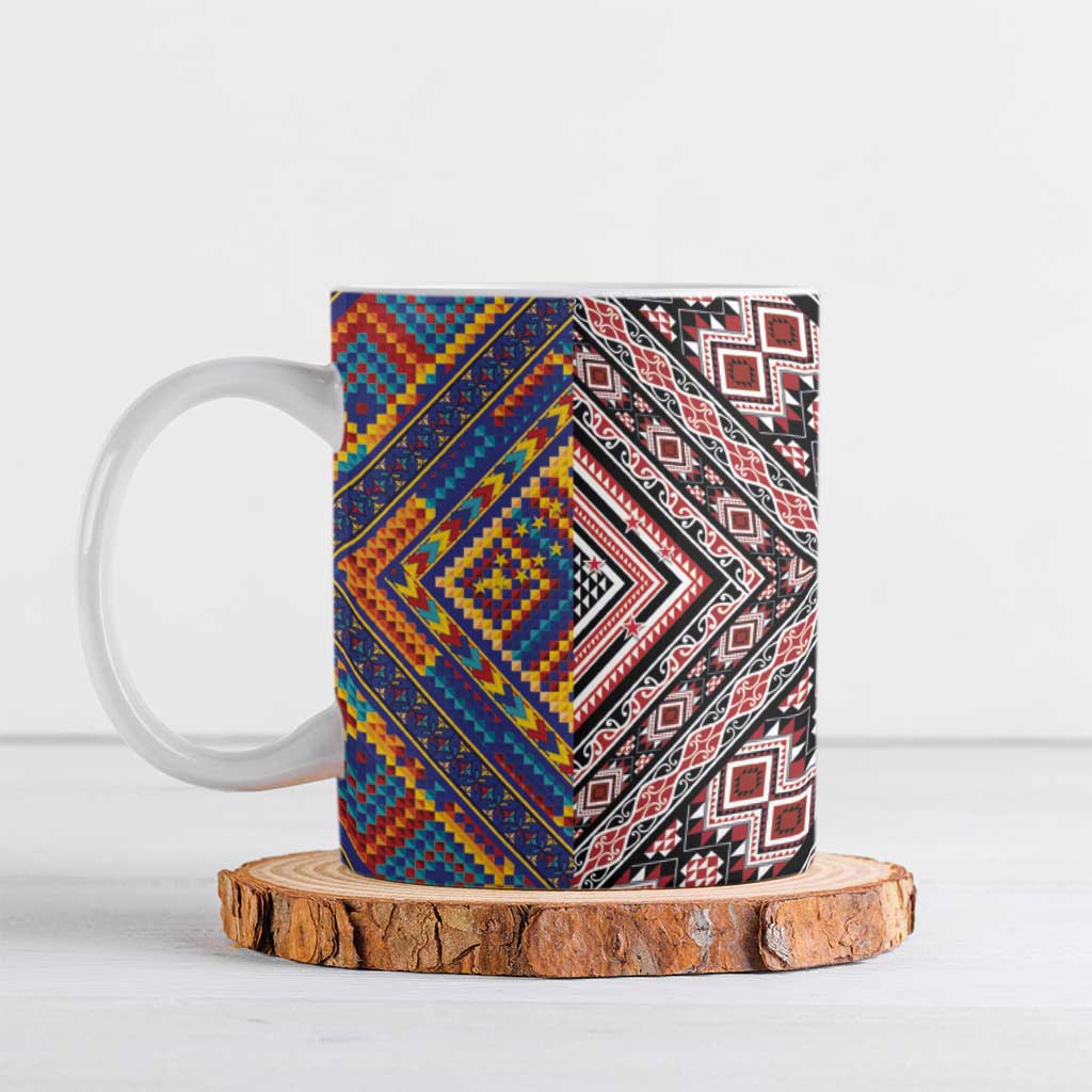 Tuvaluan and New Zealand Culture Ceramic Mug The Art of Kolose and Taniko - Polynesian Pride