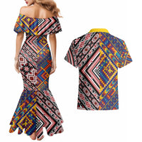 Tuvaluan and New Zealand Culture Couples Matching Mermaid Dress and Hawaiian Shirt The Art of Kolose and Taniko - Polynesian Pride