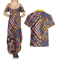 Tuvaluan and New Zealand Culture Couples Matching Summer Maxi Dress and Hawaiian Shirt The Art of Kolose and Taniko LT03 - Polynesian Pride