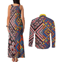 Tuvaluan and New Zealand Culture Couples Matching Tank Maxi Dress and Long Sleeve Button Shirt The Art of Kolose and Taniko - Polynesian Pride