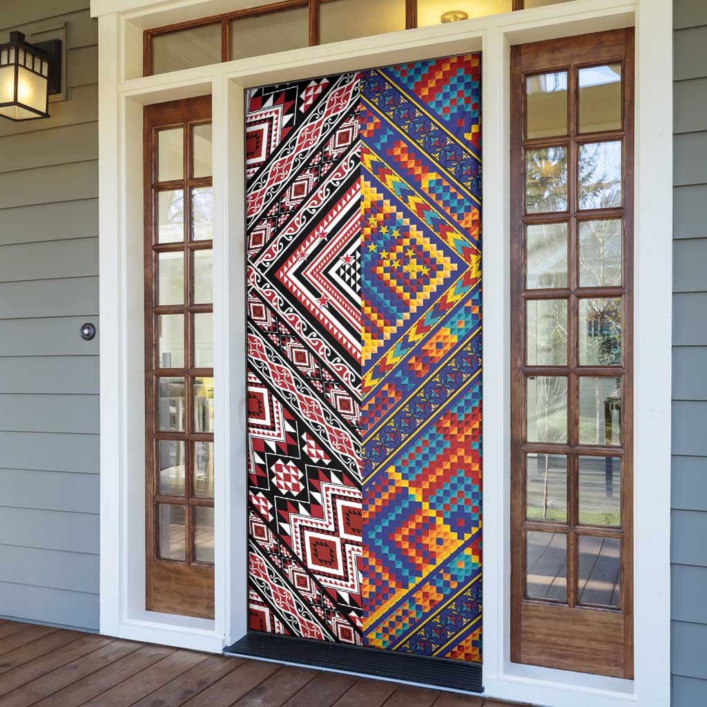 Tuvaluan and New Zealand Culture Door Cover The Art of Kolose and Taniko - Polynesian Pride