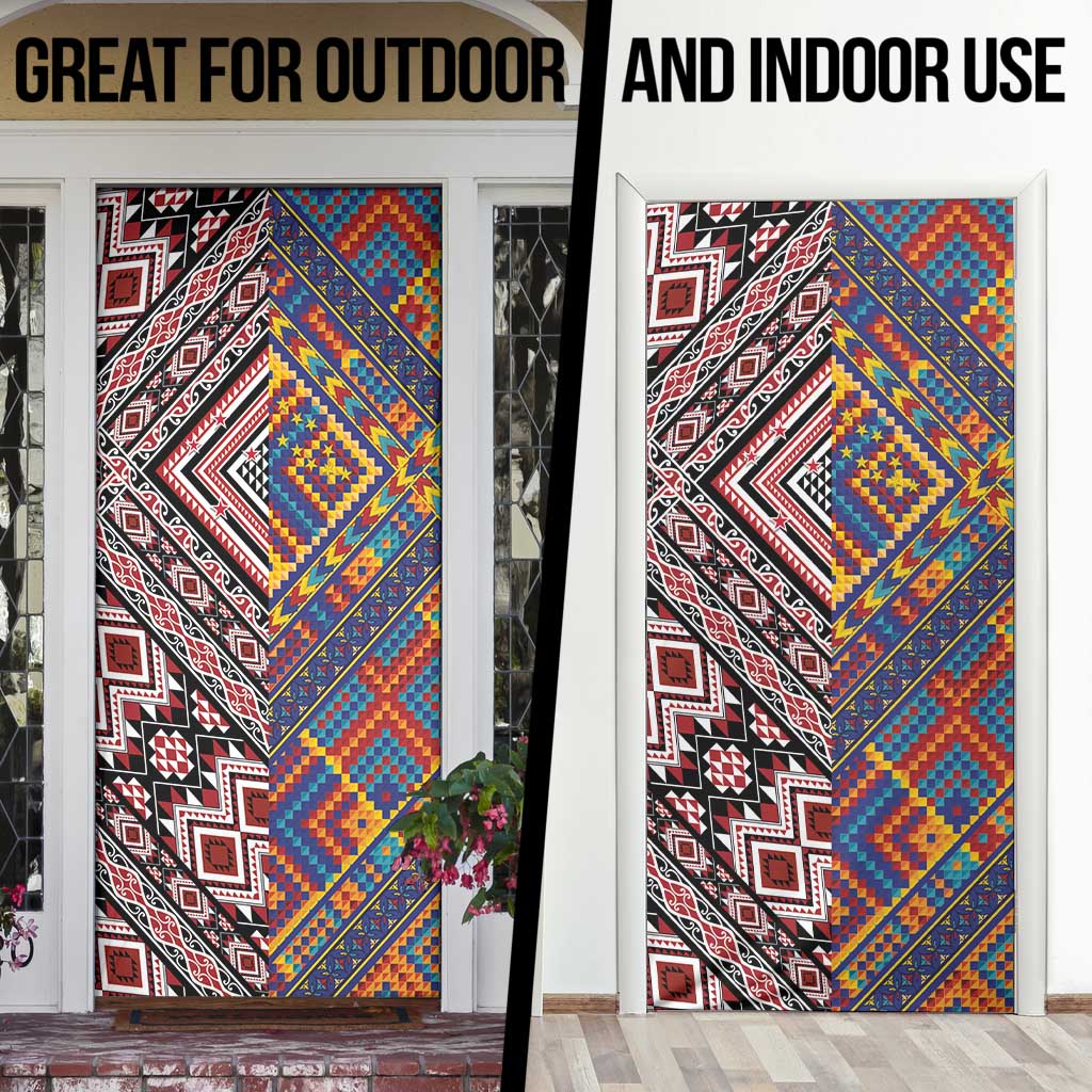 Tuvaluan and New Zealand Culture Door Cover The Art of Kolose and Taniko - Polynesian Pride