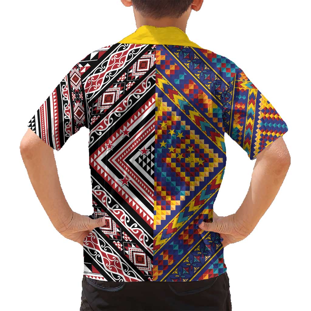 Tuvaluan and New Zealand Culture Family Matching Long Sleeve Bodycon Dress and Hawaiian Shirt The Art of Kolose and Taniko - Polynesian Pride